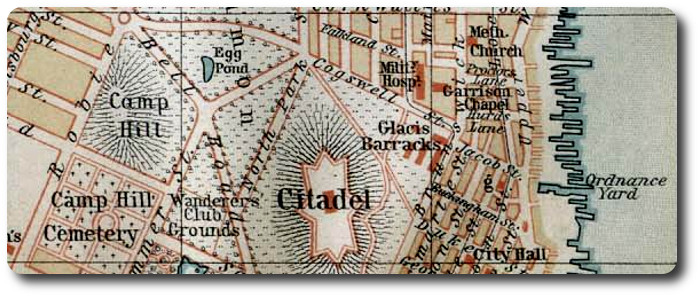 The Brunswick and Cogwell Streets area of Halifax, as shown on an 1894 map of the city.