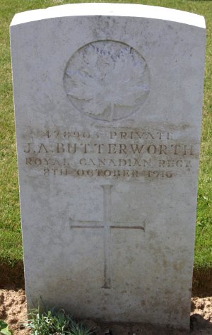 CWGC headstone for Pte John Butterworth.