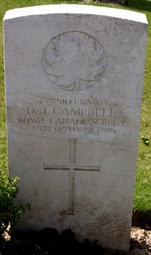 CWGC headstone for Pte Dan Campbell.