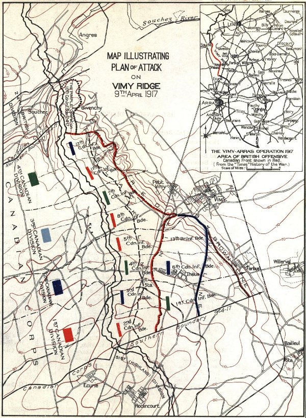 Map Illustrating the Plan of Attack on Vimy Ridge, 9th April, 1917