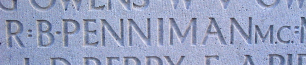 Lieut. Raymond Bardwell Penniman's name as engraved on the outer wall of the Vimy Memorial.