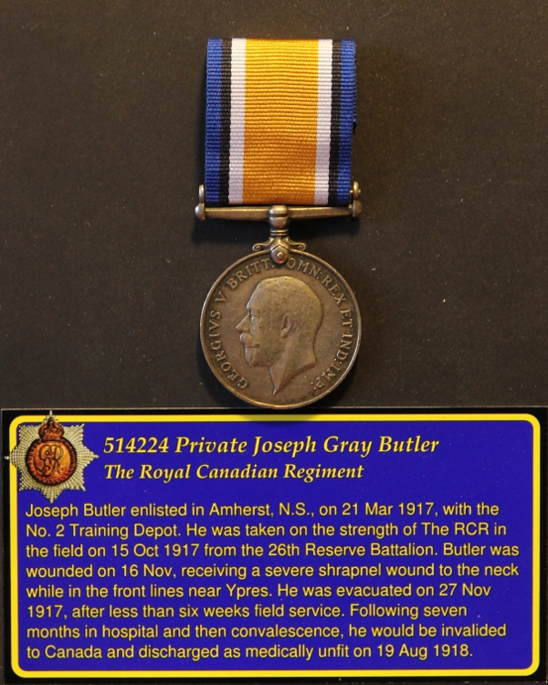 The British War Medal awarded to Pte Joseph Gray Butler for his First World War service. Butler would also have received the Victory Medal.