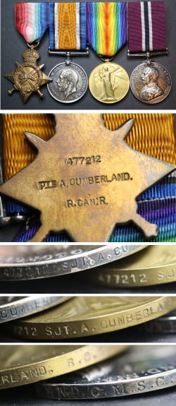 First World War medals awarded to 477212 Sgt Albert Cumberland.