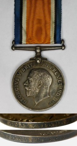 First World War medals awarded to 477960 Cpl. C. Walters (a.k.a. Fitzwalter).