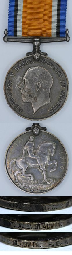 British War Medal awarded to 477347 A/L/Corporal Albert Edward Gladwin, M.M., The R.C.R.