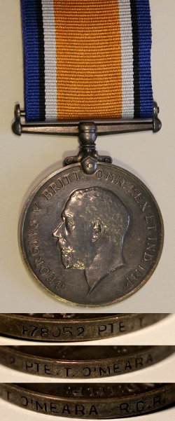 British War Medal awarded to 478052 Private Thomas O'Meara.