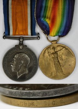 First World War medals awarded to 214215 Private J.L. Shook.