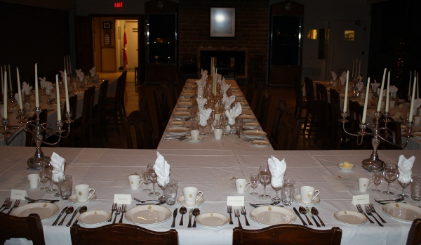 A typical mess table laid for a Mess Dinner.